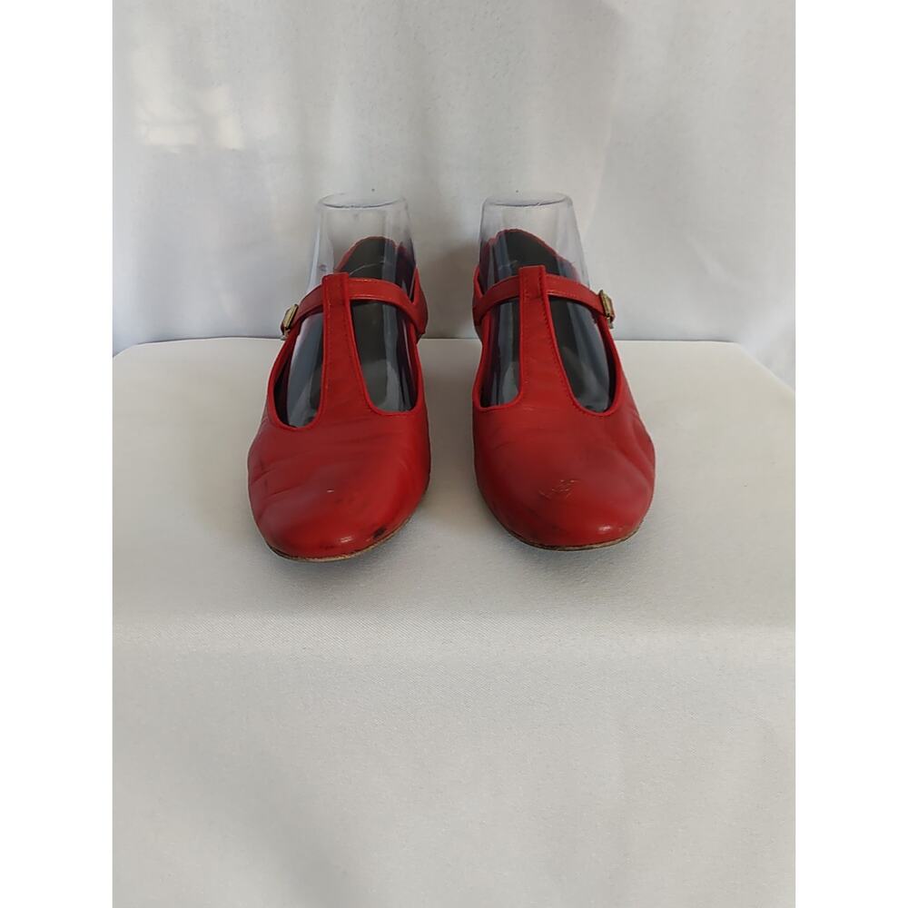 Leo's Dance Wear Rockabilly Women’s Red Leather T-Strap Dance Shoes, Low Heel - Picture 2 of 16